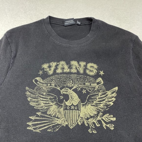 Vans Other - VANS Mens Waffle Knit Long Sleeve Thermal Shirt Size L Black Graphic Eagle